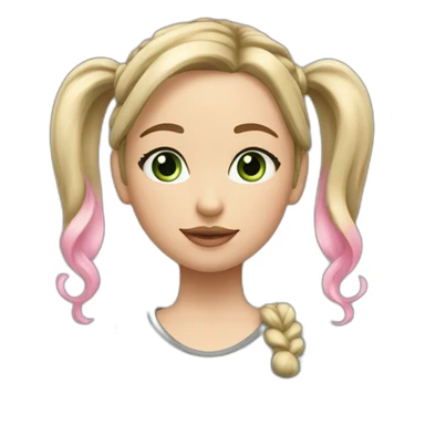 girl with sandy blonde hair, green-grey eyes, pink small lips, pony tail, long eyelashes and eyeliner sticker