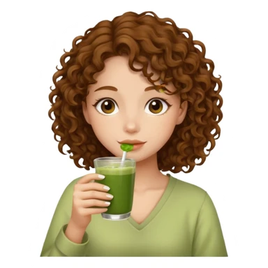 brown curly hair girl drinking matcha sticker