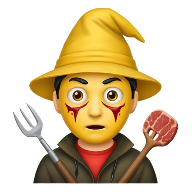 scary evil man look like from friday 13th with the yellow hat and meat khife sticker
