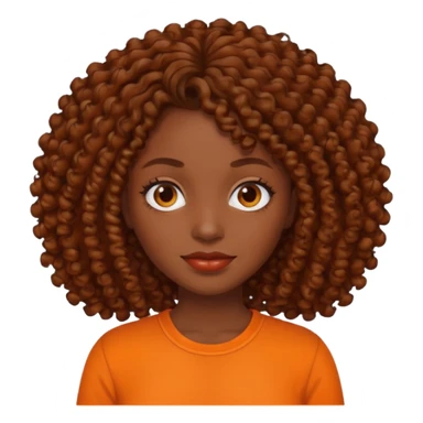 dark skinned woman with curly brown hair and orange shirt sticker