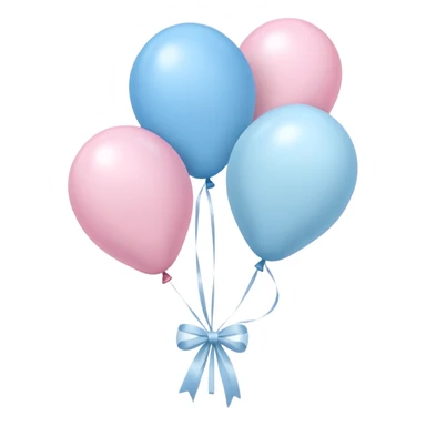 Light pink and pastel blue balloons tied together by a white ribbon sticker