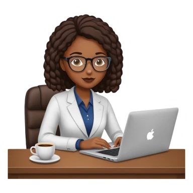 black girl with glasses, in the office with a laptop and a cup of coffee. sticker