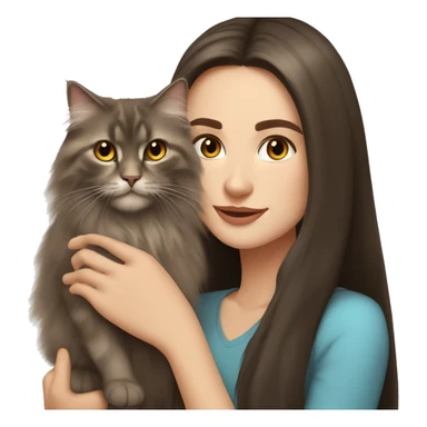 long straight haired blue eyed brunette woman holding norwegian forest cat with amber eyes sticker