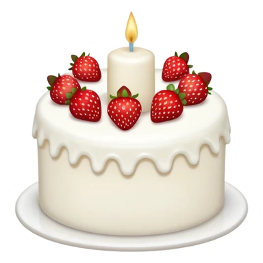 white cake with strawberries and a single lit candle sticker