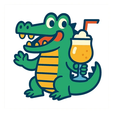 playful and fun crocodile holding a Bombardino drink sticker