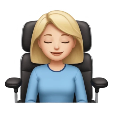 Woman having cartoon faced aligned in a chair in relaxing posture in an office chair and smiling sticker