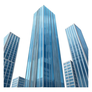 A 3D cartoon skyscraper reaching into the sky, clear blue background, soft sunlight, Memoji-style realism. sticker