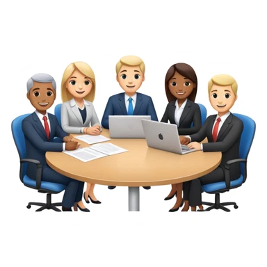 business executives sitting around a conference table with papers and laptops sticker