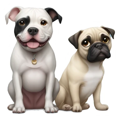 One eyed black and white pitbull sitting with pug sticker