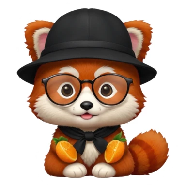 baby Red panda wearing black hat and glasses sticker