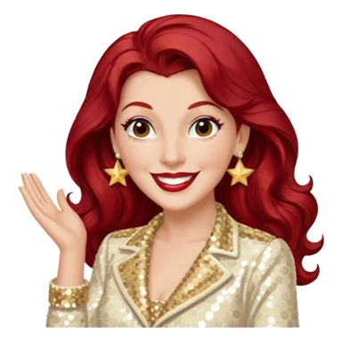 LaVerne Andrews from The Andrews Sisters with long dark red hair, cream sequin outfit sticker