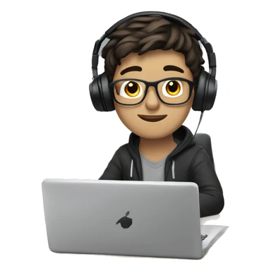 white boy with dark hair and glasses wearing gaming headset and sitting at desk on desktop computer   sticker