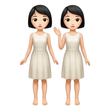 Girl with short black hair, wheat skin, and white dress in different poses sticker