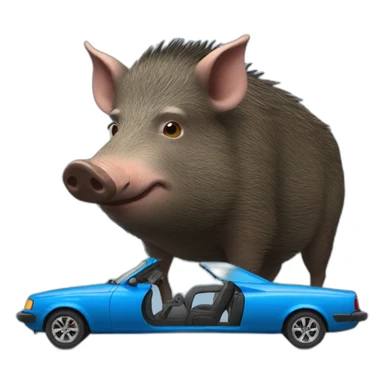 wild boar and blue car sticker