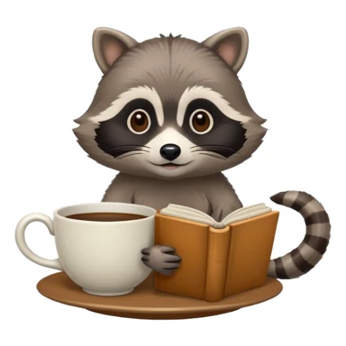 raccoon with book in a tea cup sticker