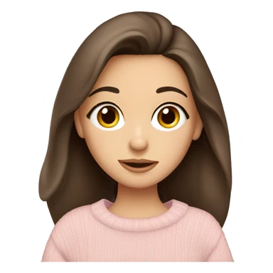 Pretty brown eyed brunette girl with light pink sweater reading cozy sticker