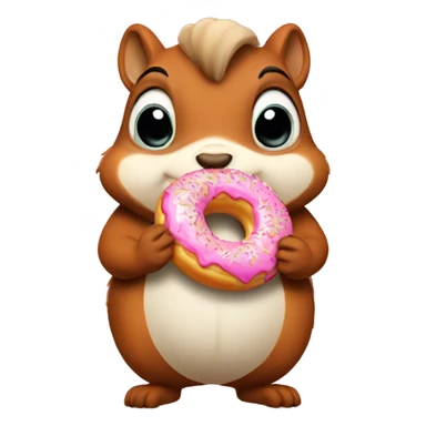 A fat squirrel eating a donut sticker