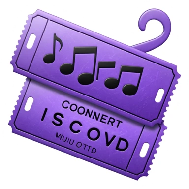 concert ticket, purple, with a music note sticker