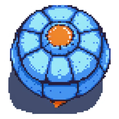 Blue digital bomb with curly blue fuse on top, round bomb body with blue highlights and details, pixel art style sticker