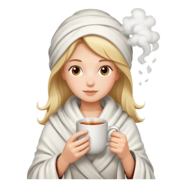 Girl wrapped in blanket holding hot tea  sticker