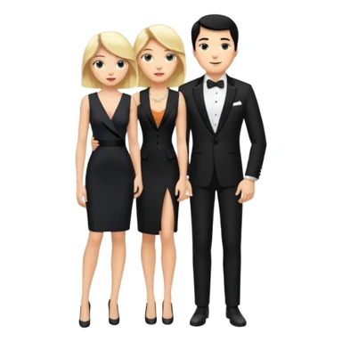 Blonde woman, black, Long, tight, sleveless Dress, Slot left Leg, man, black Hair, in Dinner jacket sticker