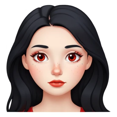girl with long black hair, soft makeup, and red freckles across her cheeks sticker