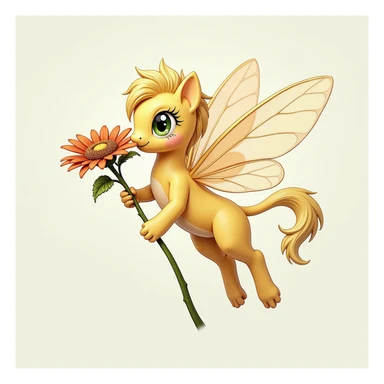 Fluttershy holding a flower, realistic style, no background, transparent sticker