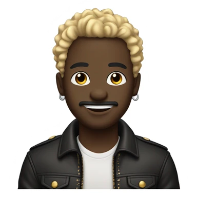 smiling darkskin boy hair in leather jacket with blonde curly hair and mustache and beard and multiple ear piercings  sticker
