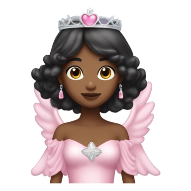 Princess with angel halo with long black hair with bang with silver pink heart tiara and pink dress sticker