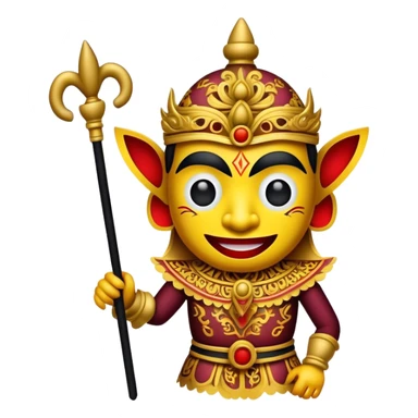 Cinematic Realistic Wayang Kulit Pop Culture Emoji, featuring a vibrant shadow-puppet theatre scene rendered with dynamic textures and artistic, traditional lighting. sticker