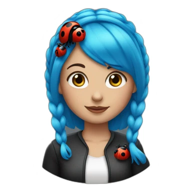 One woman with blue hair pigtails and ladybug suit sticker