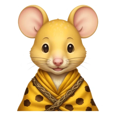 a jerry mouse wearing ancient animal skin cloth, half body, icon, yellow skin, spring sticker