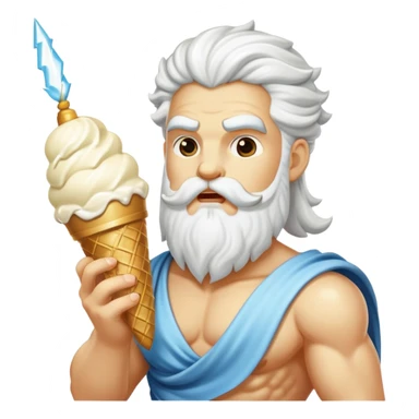 Zeus eating white ice cream and holding a thunderbolt sticker