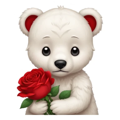 Cute white bear with sad puppy dog eyes holding roses  sticker