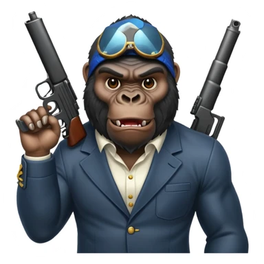 A mean gorilla holding a big gun in the air sticker