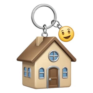 light beige house keychain on a keyring, emoji style, transparent background, minimalistic sticker
