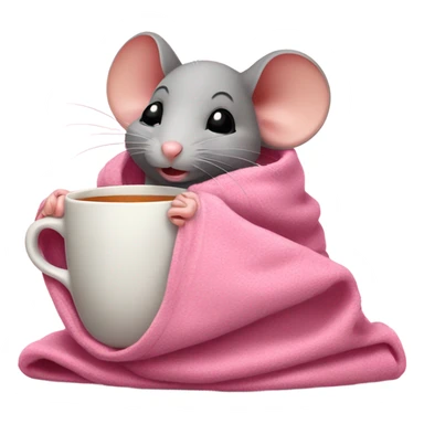 Cute Mouse with a pink blanket and tea sticker