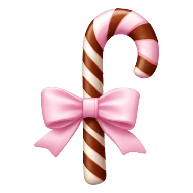 chocolate candy cane wrapped in pale pink bow sticker