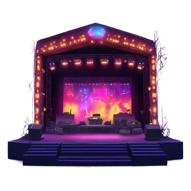 music festival stage with neon lights and production special effects sticker