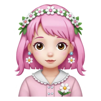 A girl with pink and white hair, adorned with flowers as hair accessories, wearing My Melody clothing.Let the girl be older  sticker