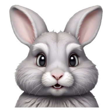 Cinematic Comical Grey Rabbit Portrait Emoji, Head tilted dramatically with an exaggeratedly amused expression, featuring a striking grey fur with subtle textures, wide, expressive grey eyes filled with playful disbelief, Simplified yet hilariously expressive features, highly detailed, glowing with a slightly sassy glow, high shine, dramatic yet playful, stylized with an air of cheeky mischief, bright and endearing, soft glowing outline, capturing the essence of a spirited and over-the-top bunny, so meme-worthy it feels like it could side-eye its way into internet fame instantly! sticker