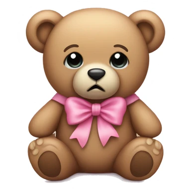 Sad teddy bear with pink bow holding hand out sticker