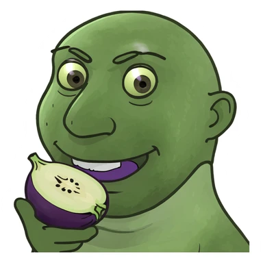 Man with eggplant sticker