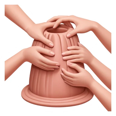 hands gently hugging a pink clay mound to maintain moisture and prevent cracks, palm hug pottery technique sticker