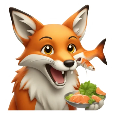 happy fox eating fish sticker