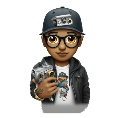 cap, hoodie and glasses boy holding on hand tattoo machine sticker