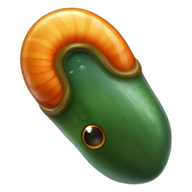 Eight-eyed Dark green and orange leech with oral suction and caudal suction sticker