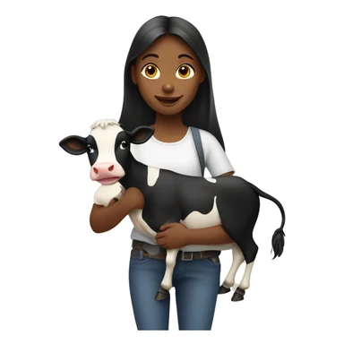 Girl holding a cow sticker