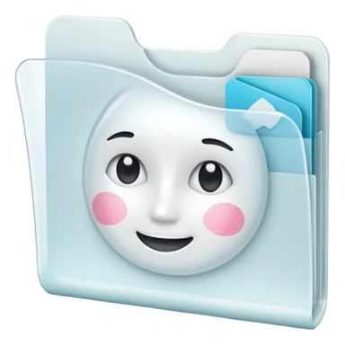 A simple emoji-style icon of a transparent white plastic folder, minimal and clean, with rounded corners, subtle translucency, soft shading, and a small self-care, skincare, routine documents symbol on the front sticker