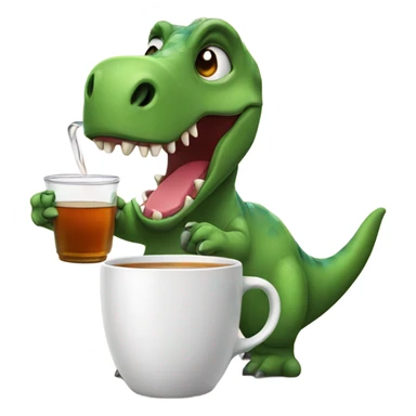 Dinosaur drinking cup of tea sticker